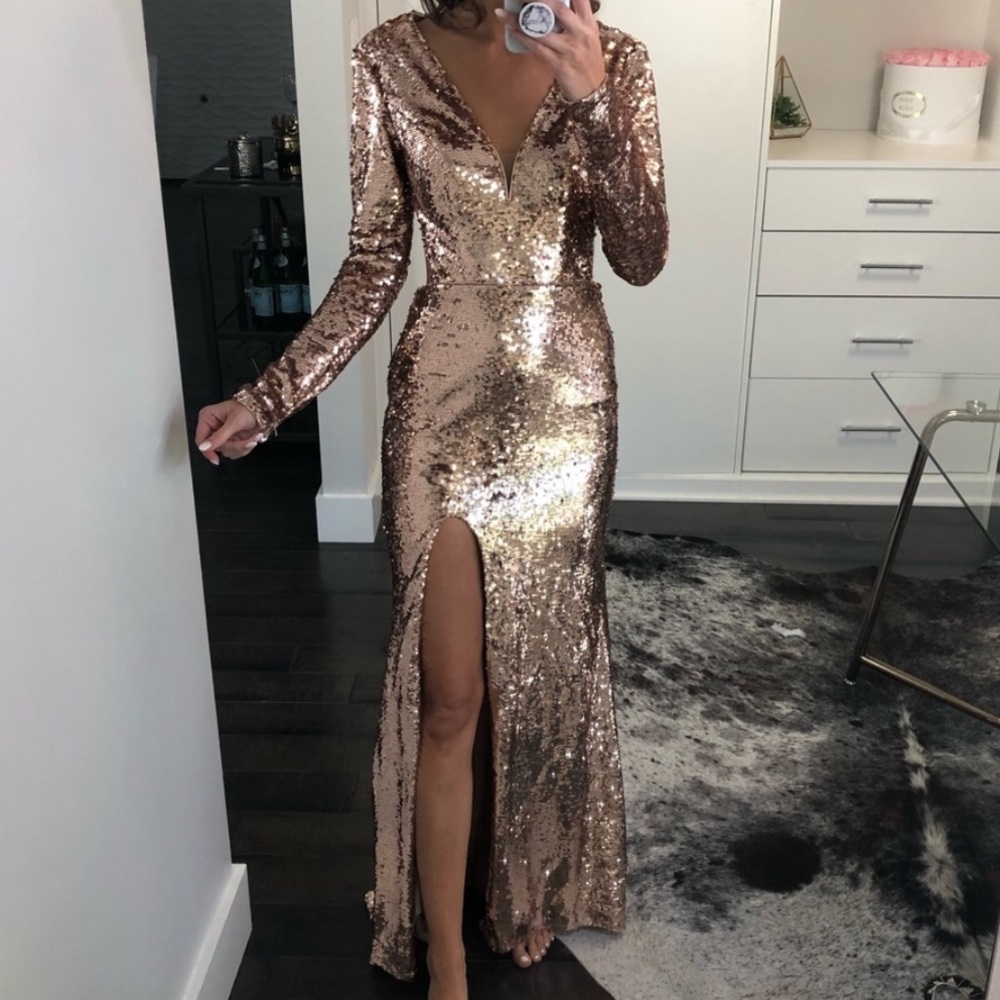 Rose gold sequin formal dress